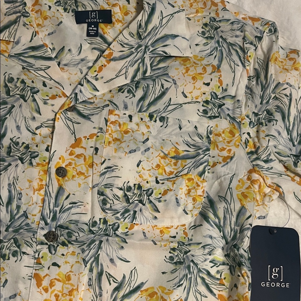 George Men's Tropical Floral Button Down Shirt - Yellow and Green - Picture 4 of 7